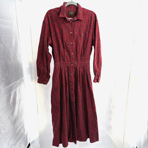 Eddie Bauer Corduroy Dress Large Granny Core Prairie Floral Pinwale Shirtdress
